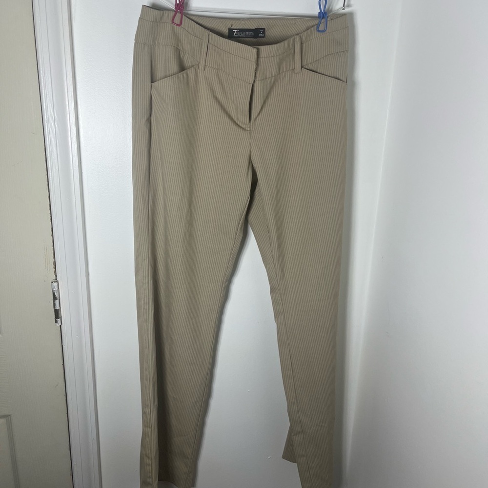 7th Avenue New York & Company Pinstripe Dress Pants Petite 4 Tan Career Slacks
